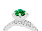 White gold Marquise Cut Emerald Halo Ring with Round Split Shank and Prong Setting_64