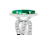 White gold Marquise Cut Emerald Halo Ring with Round Split Shank and Prong Setting_65