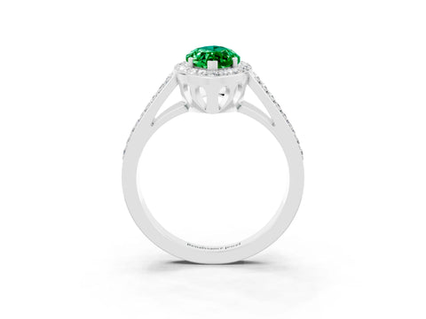 White gold Marquise Cut Emerald Halo Ring with Split Shank U-Prong Band and Four-Prong Setting_3