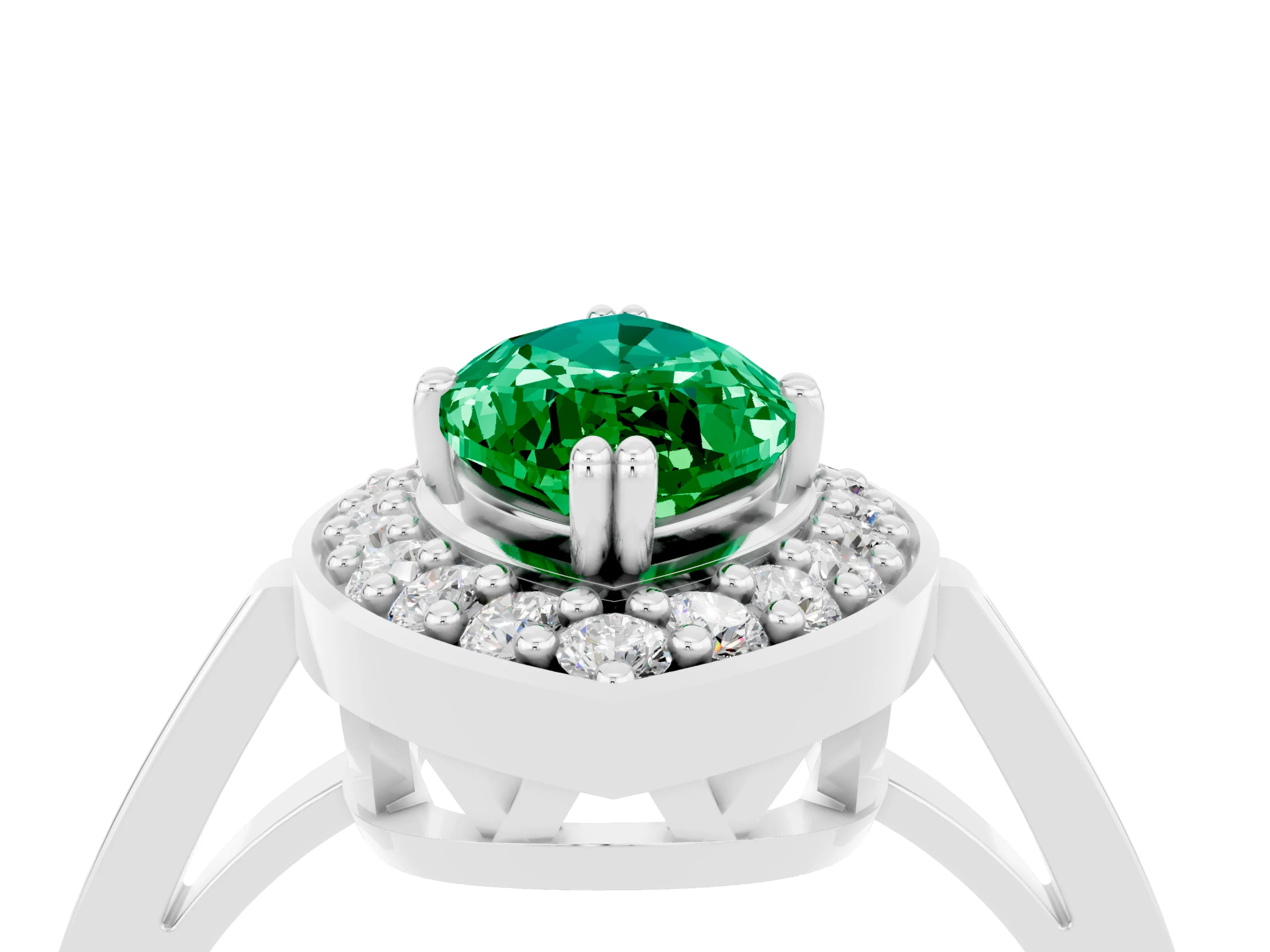 White gold Marquise Cut Emerald Halo Ring with Split Shank and Four-Prong Setting_16
