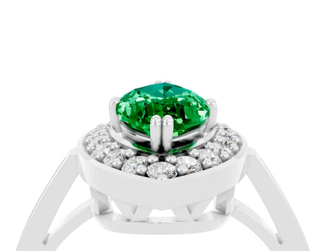 White gold Marquise Cut Emerald Halo Ring with Split Shank and Four-Prong Setting_4