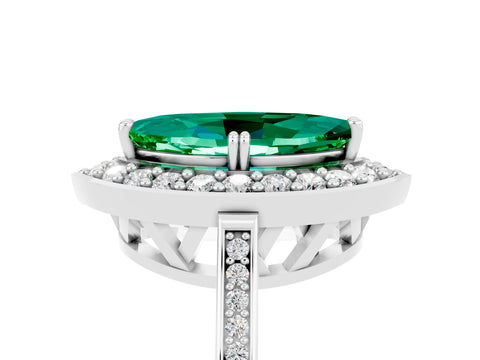 White gold Marquise Cut Emerald Halo Ring with Split Shank and Four-Prong Setting_5
