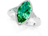 White gold Marquise Cut Emerald Halo Ring with Tapered Band and Four-Prong Setting_1