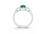 White gold Marquise Cut Emerald Halo Ring with Tapered Band and Four-Prong Setting_3