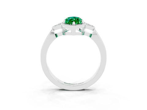 White gold Marquise Cut Emerald Halo Ring with Tapered Band and Four-Prong Setting_3
