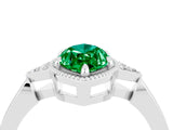 White gold Marquise Cut Emerald Halo Ring with Tapered Band and Four-Prong Setting_4