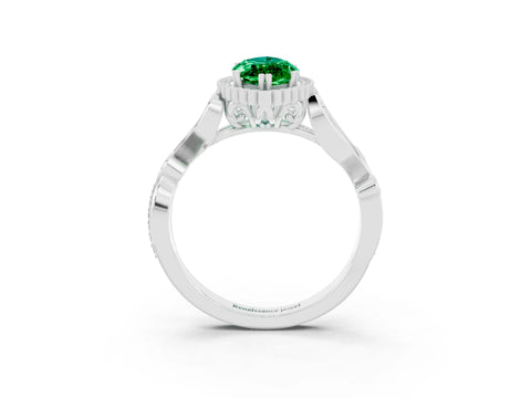 White gold Marquise Cut Emerald Halo Ring with Vintage Split Shank and Four-Prong Setting_27