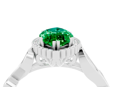 White gold Marquise Cut Emerald Halo Ring with Vintage Split Shank and Four-Prong Setting_28