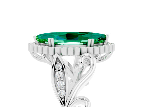 White gold Marquise Cut Emerald Halo Ring with Vintage Split Shank and Four-Prong Setting_29