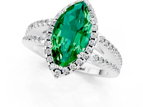 White gold Marquise Cut Emerald Halo Split Shank Engagement Ring_13