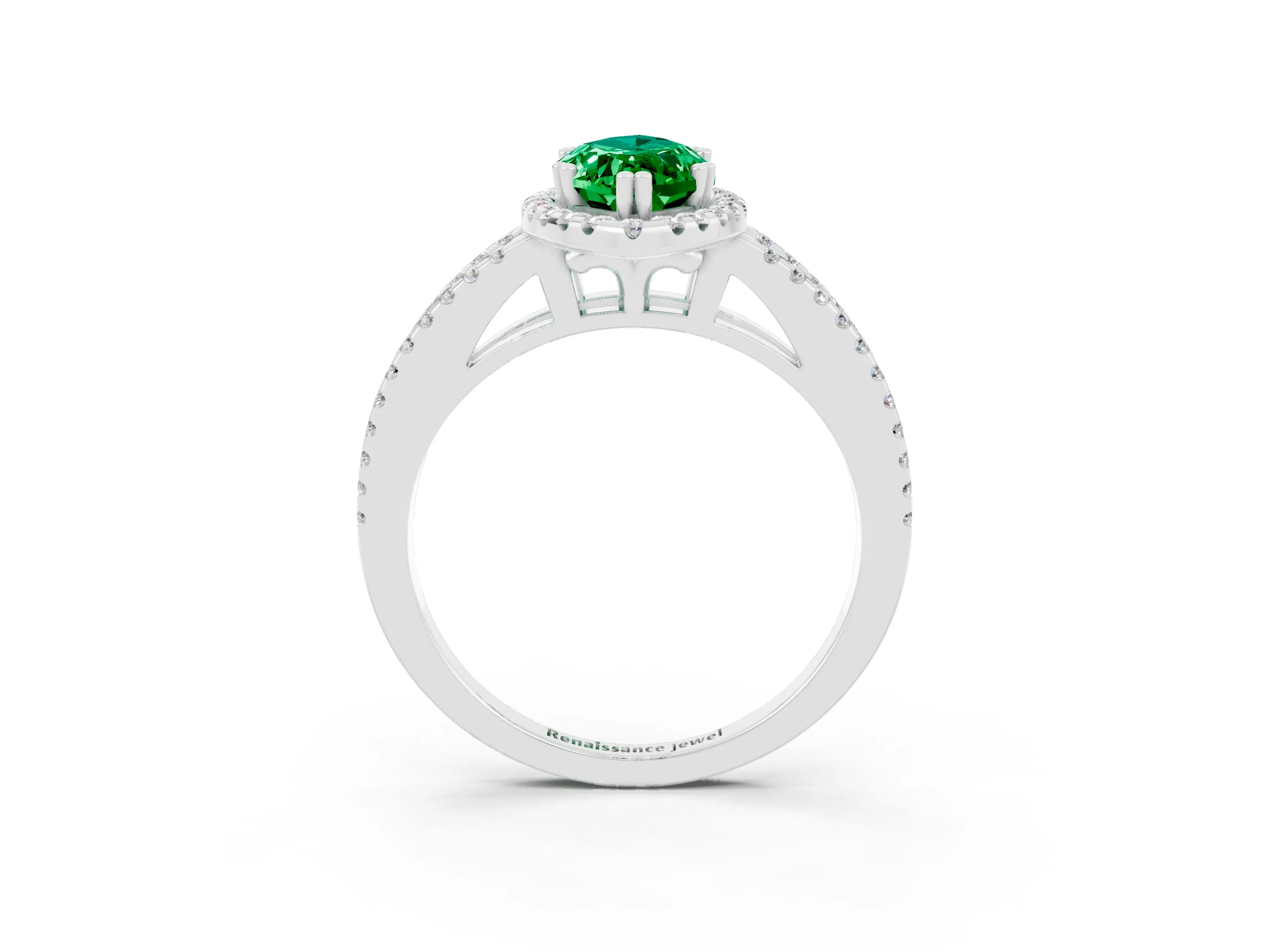 White gold Marquise Cut Emerald Halo Split Shank Engagement Ring_15