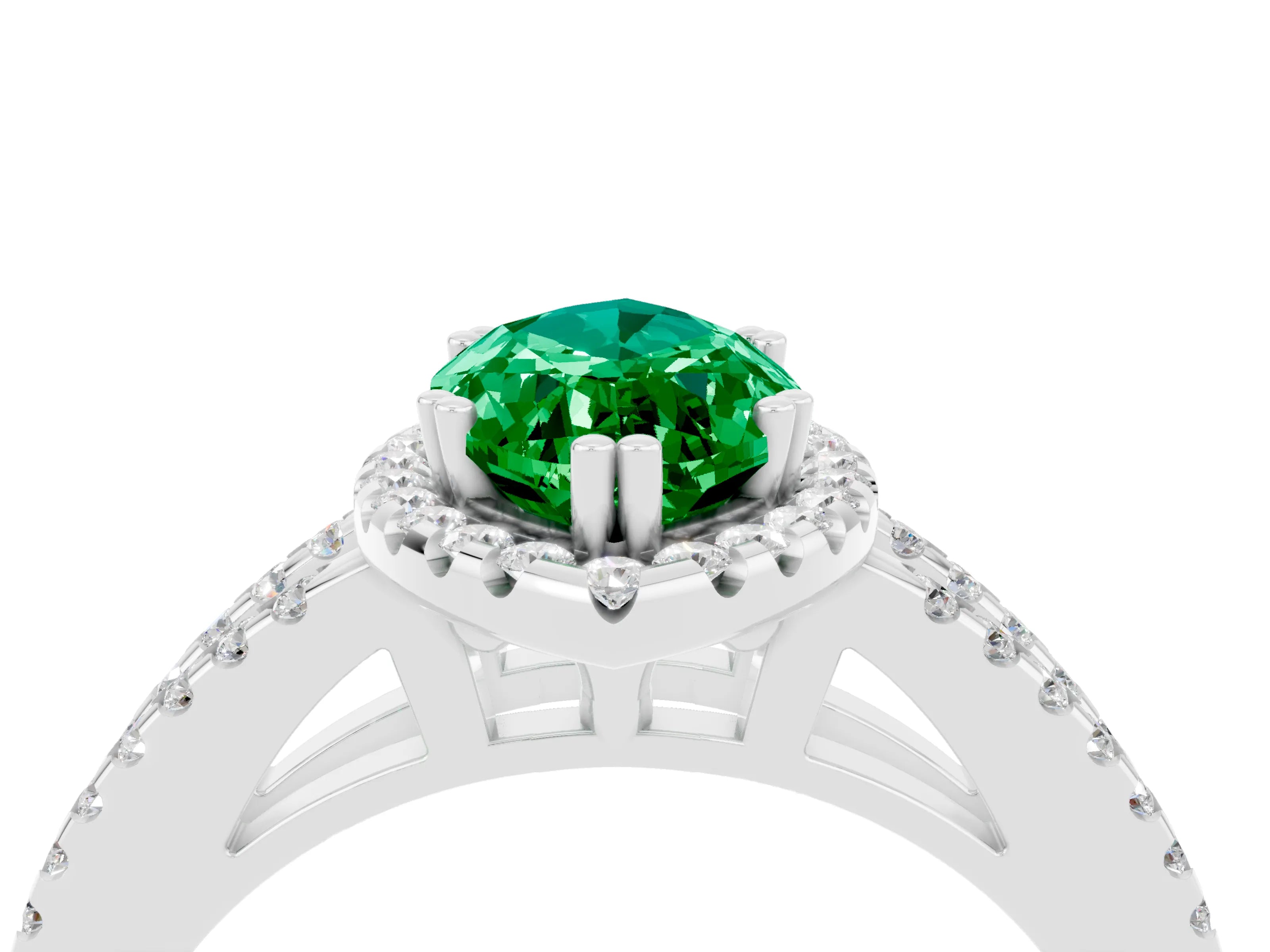 White gold Marquise Cut Emerald Halo Split Shank Engagement Ring_16