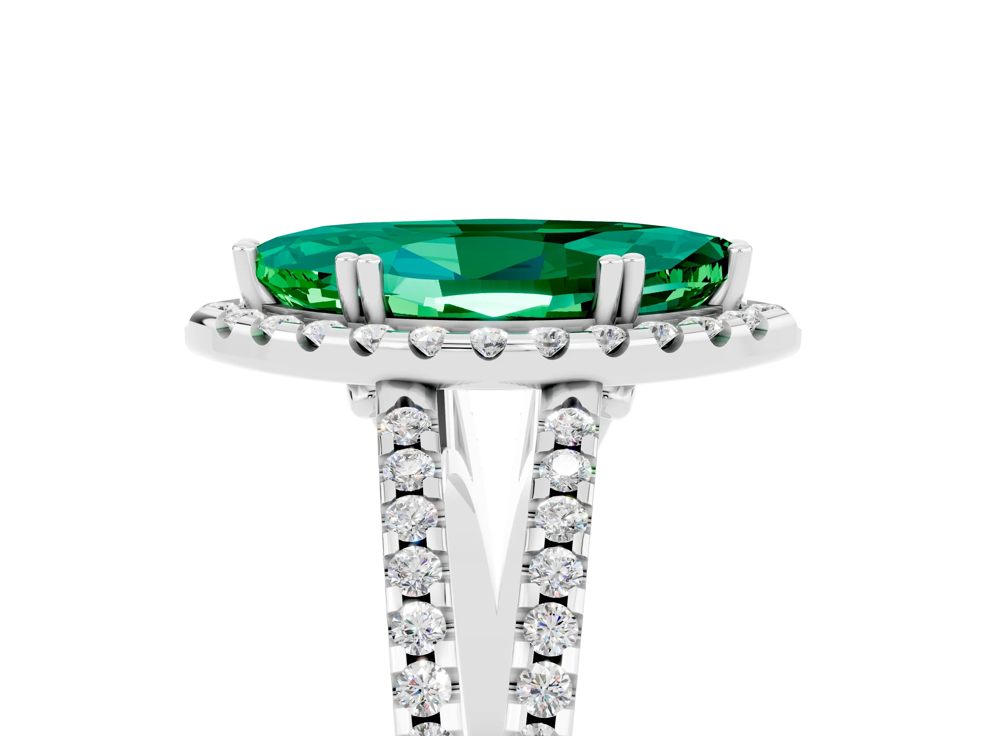 White gold Marquise Cut Emerald Halo Split Shank Engagement Ring_17