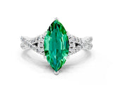 White gold Marquise Cut Emerald Halo Twist Band Solitaire Prong Setting Ring