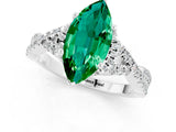 White gold Marquise Cut Emerald Halo Twist Band Solitaire Prong Setting Ring_1