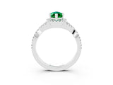 White gold Marquise Cut Emerald Halo Twist Band Solitaire Prong Setting Ring_3