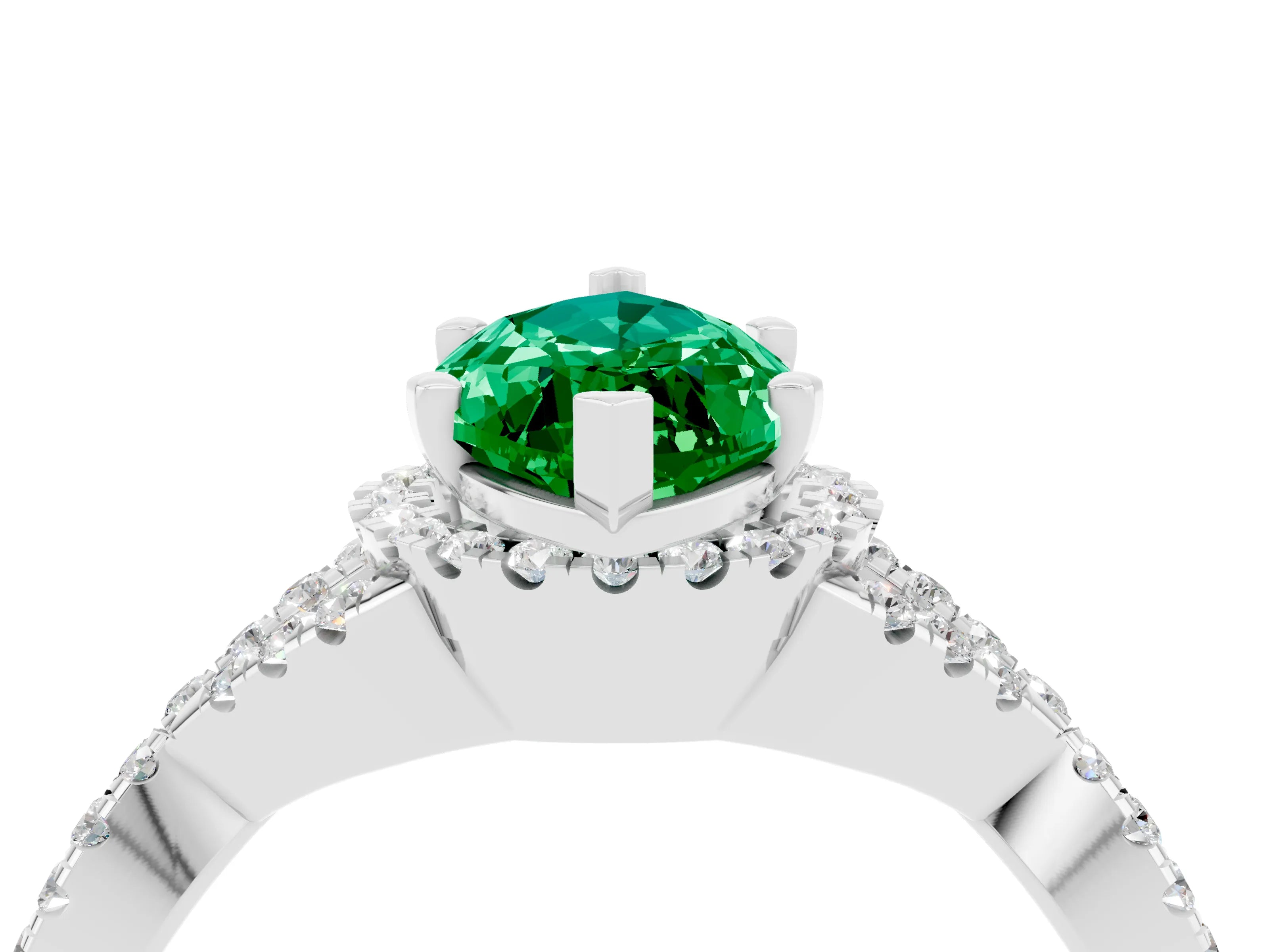 White gold Marquise Cut Emerald Halo Twist Band Solitaire Prong Setting Ring_4