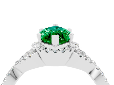 White gold Marquise Cut Emerald Halo Twist Band Solitaire Prong Setting Ring_4