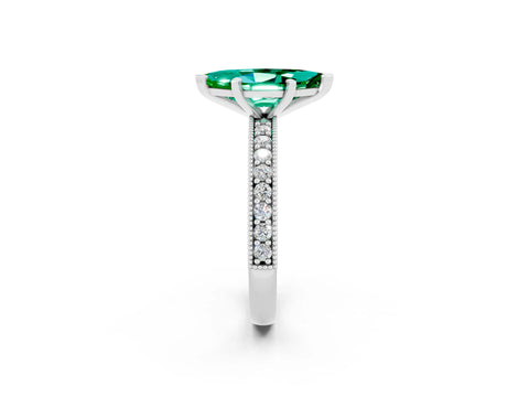 White gold Marquise Cut Emerald Milgrain Pavé Engagement Ring with Four-Prong Setting_2