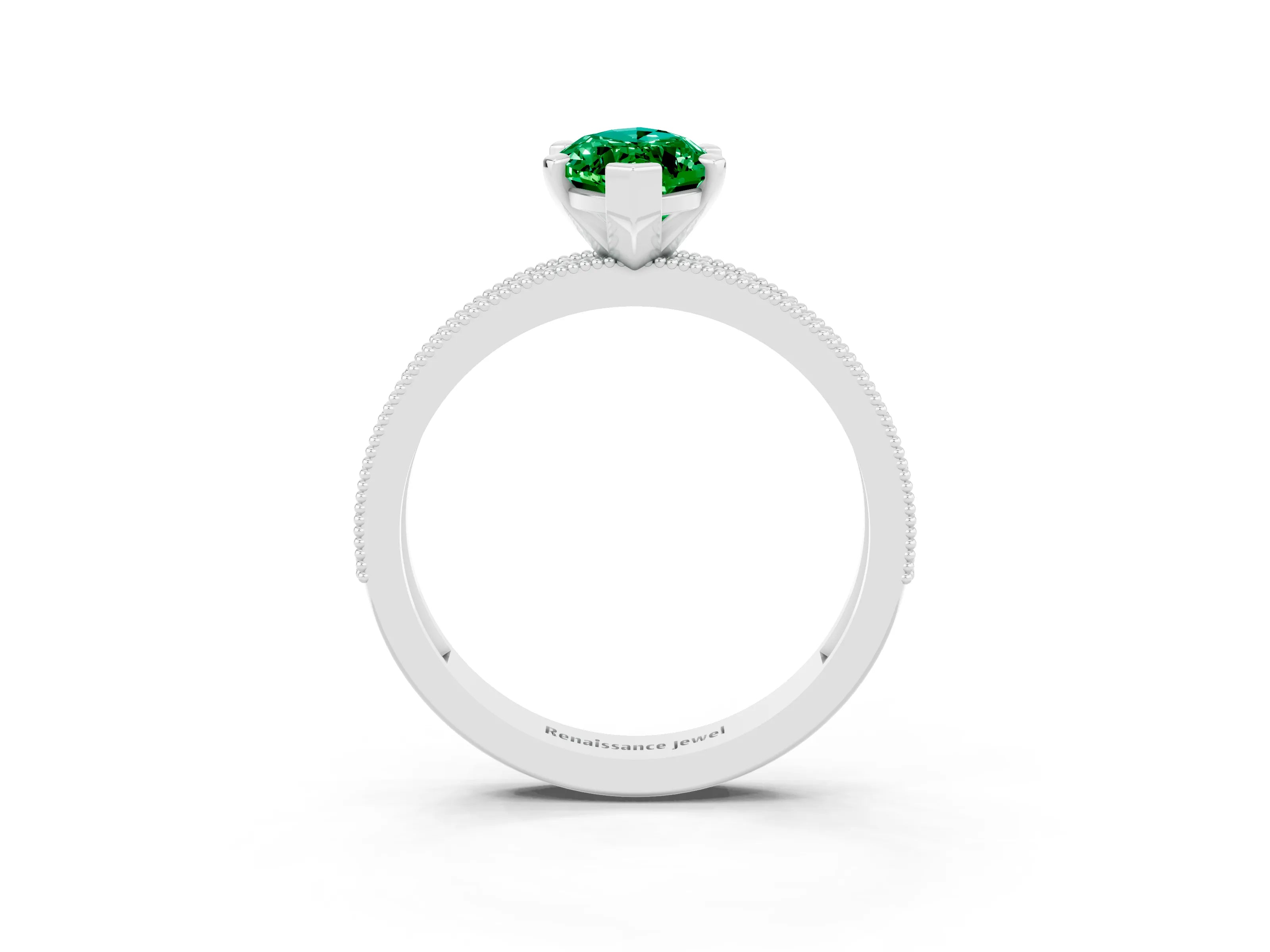 White gold Marquise Cut Emerald Milgrain Pavé Engagement Ring with Four-Prong Setting_3
