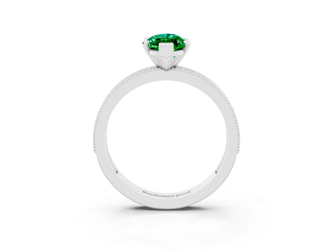 White gold Marquise Cut Emerald Milgrain Pavé Engagement Ring with Four-Prong Setting_3