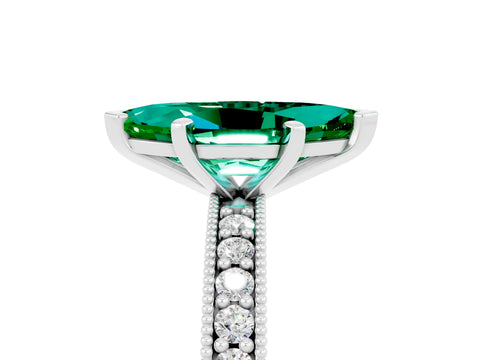 White gold Marquise Cut Emerald Milgrain Pavé Engagement Ring with Four-Prong Setting_5