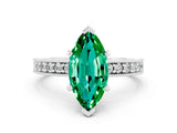 White gold Marquise Cut Emerald Milgrain Pavé Engagement Ring with Four-Prong Setting