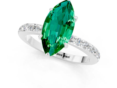 White gold Marquise Cut Emerald Pavé Engagement Ring with Round  Accents and Prong Setting_25