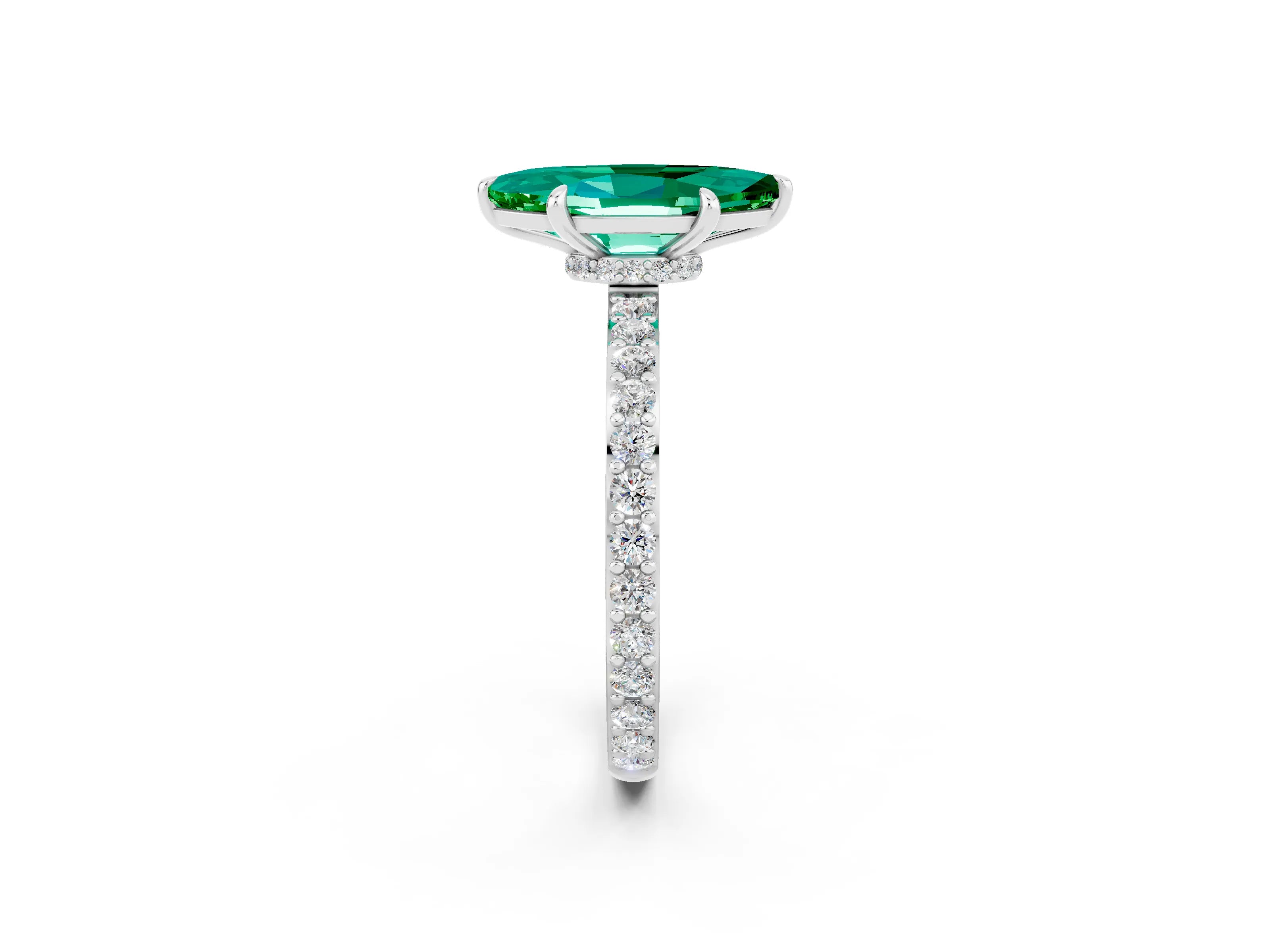 White gold Marquise Cut Emerald Pavé Engagement Ring with Round  Accents and Prong Setting_26