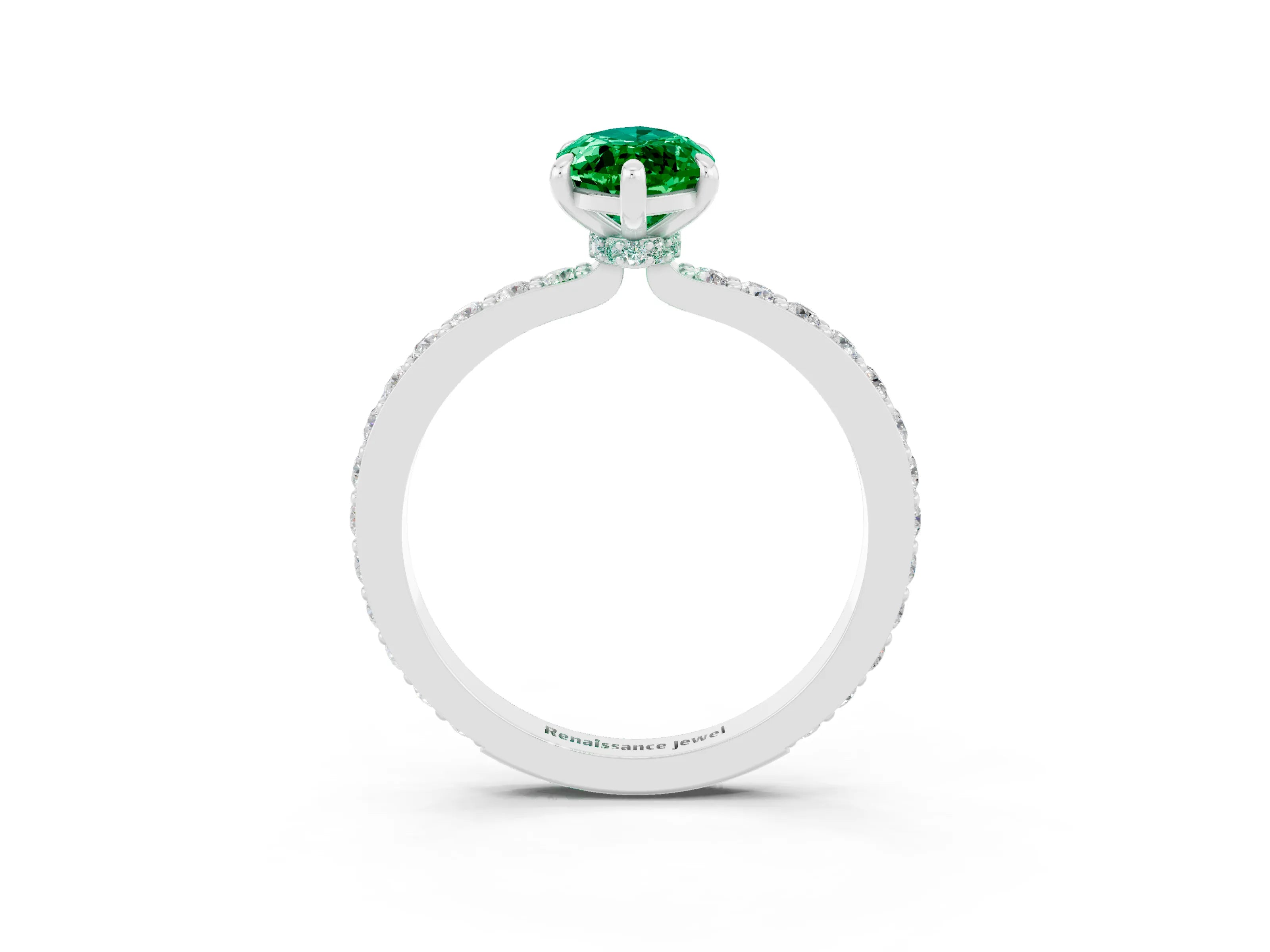 White gold Marquise Cut Emerald Pavé Engagement Ring with Round  Accents and Prong Setting_27