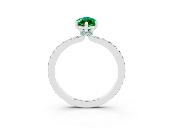 Platinum Marquise Cut Emerald Pavé Engagement Ring with Round  Accents and Prong Setting