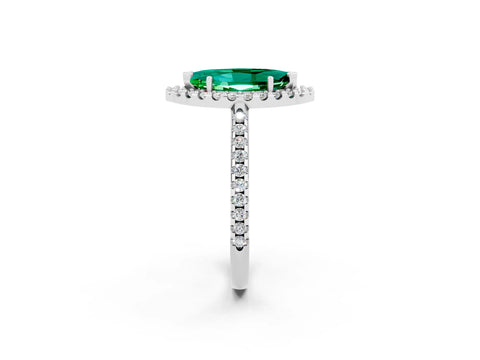 White gold Marquise Cut Emerald Pavé Halo Ring with Four-Prong Setting_14