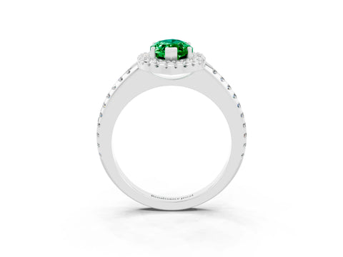 White gold Marquise Cut Emerald Pavé Halo Ring with Four-Prong Setting_15