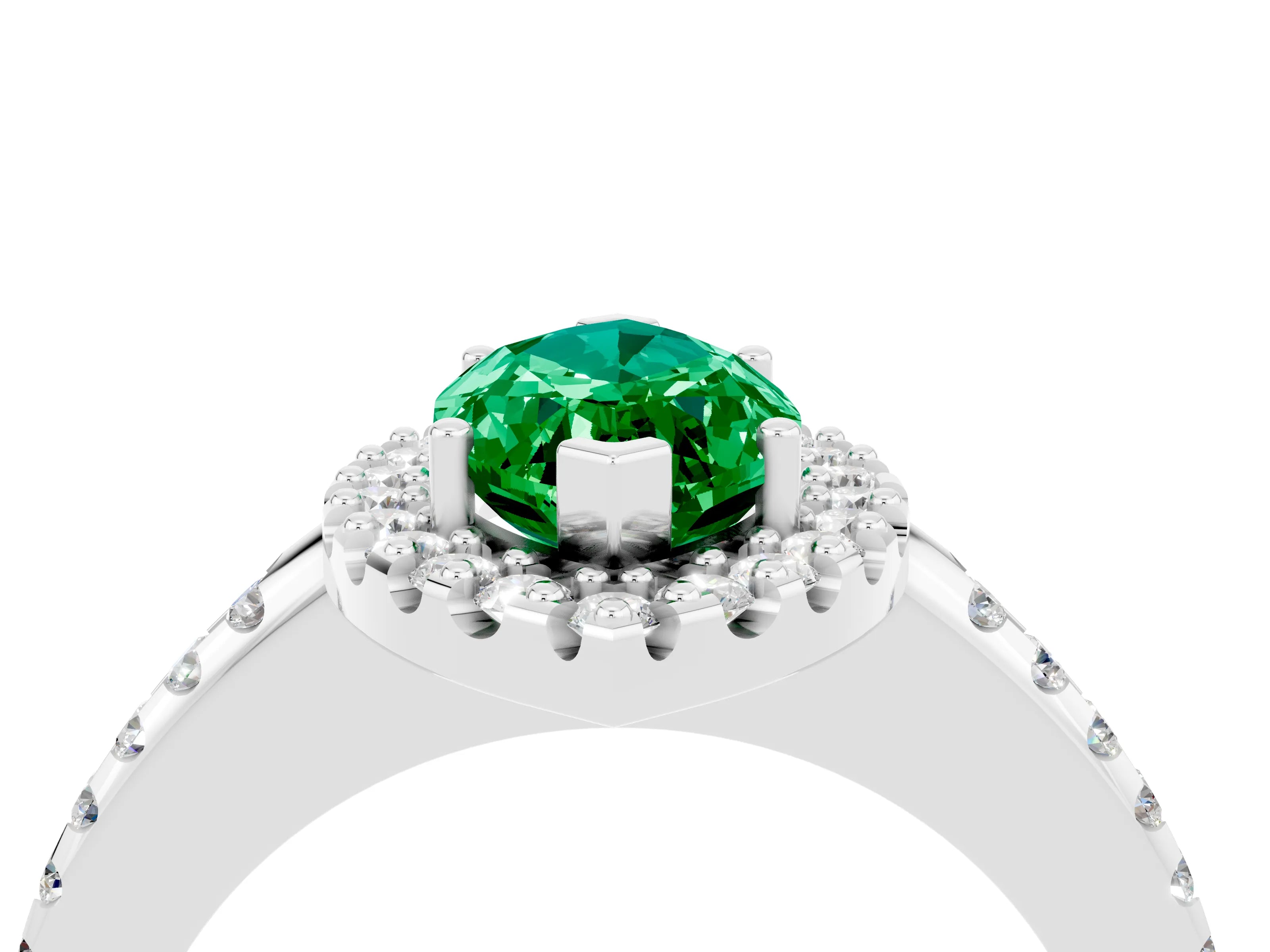 White gold Marquise Cut Emerald Pavé Halo Ring with Four-Prong Setting_16