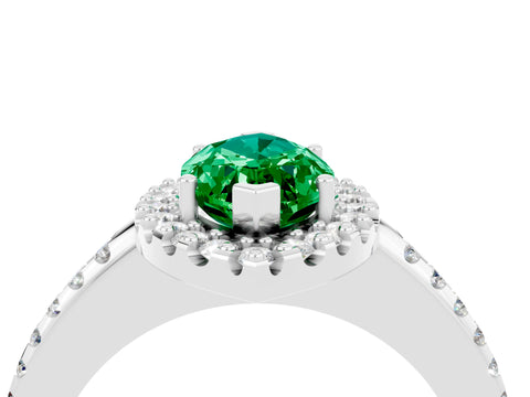 White gold Marquise Cut Emerald Pavé Halo Ring with Four-Prong Setting_16