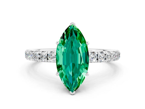 White gold Marquise Cut Emerald Pavé Solitaire Engagement Ring with Four-Prong Setting_12
