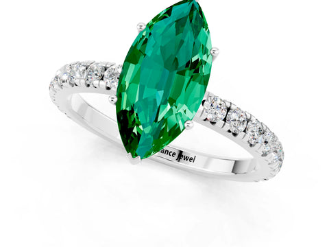 White gold Marquise Cut Emerald Pavé Solitaire Engagement Ring with Four-Prong Setting_13