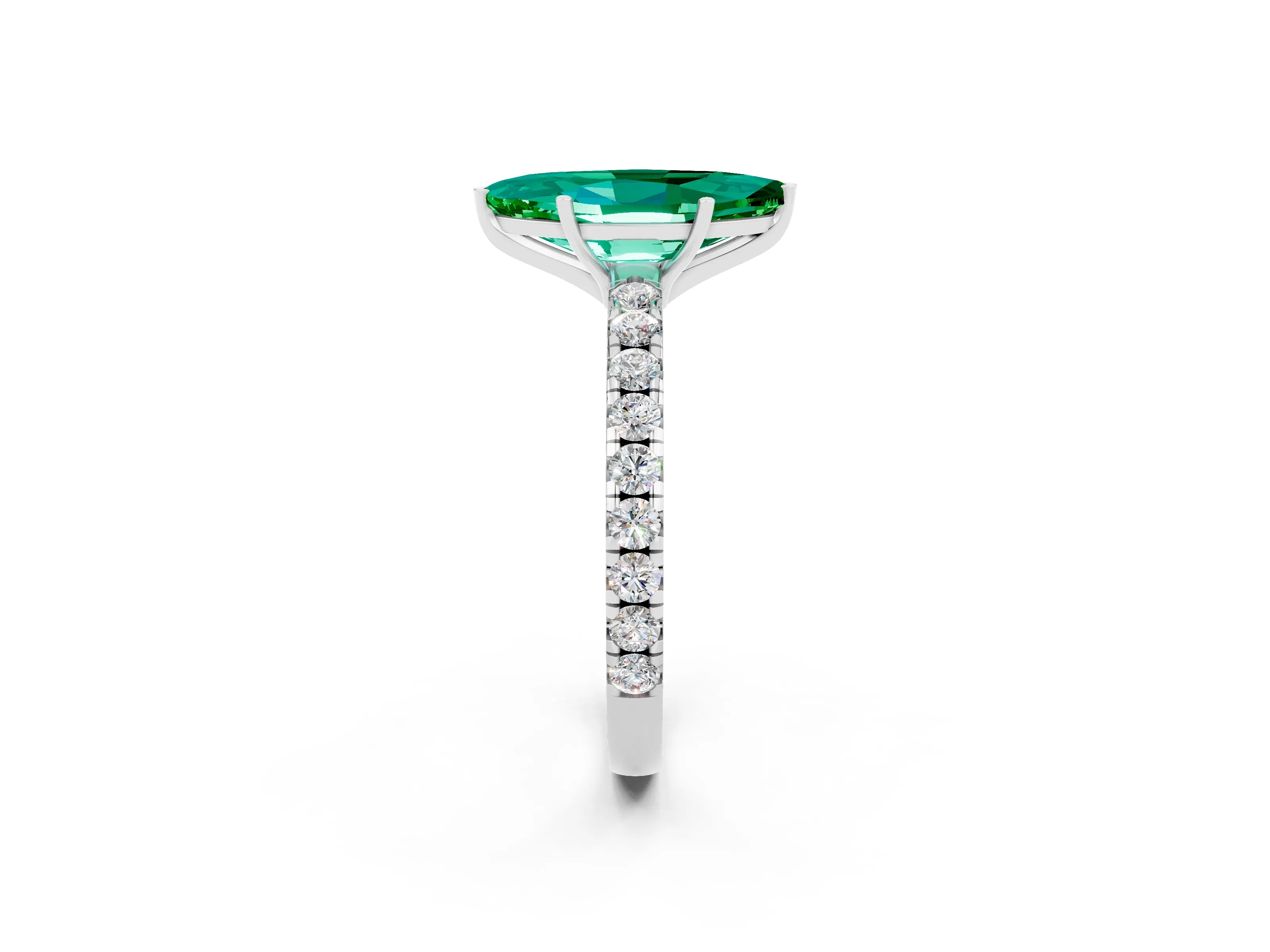 White gold Marquise Cut Emerald Pavé Solitaire Engagement Ring with Four-Prong Setting_14