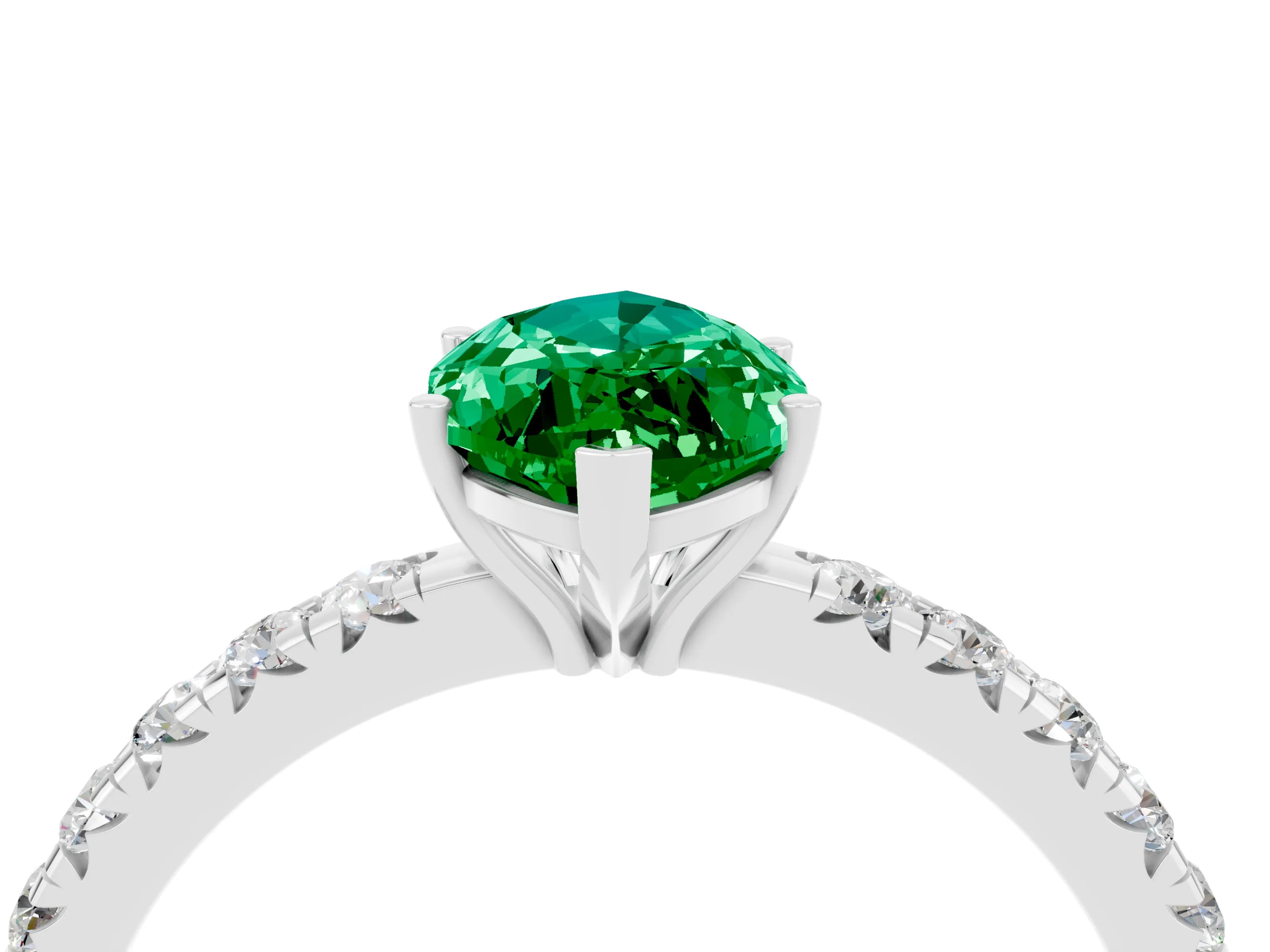 White gold Marquise Cut Emerald Pavé Solitaire Engagement Ring with Four-Prong Setting_16