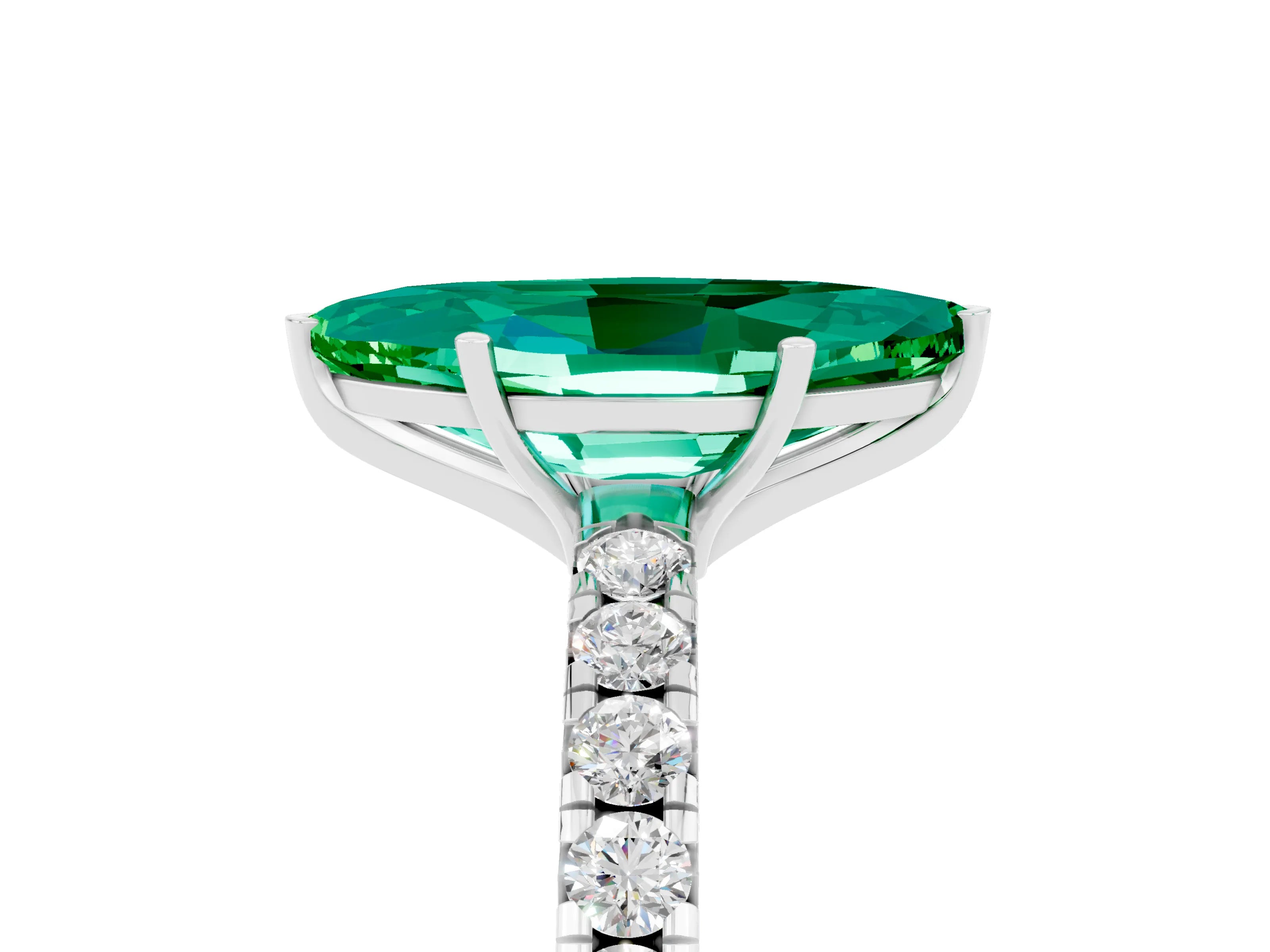 White gold Marquise Cut Emerald Pavé Solitaire Engagement Ring with Four-Prong Setting_17
