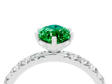 White gold Marquise Cut Emerald Pavé Solitaire Ring with Round Band and Prong Setting_40