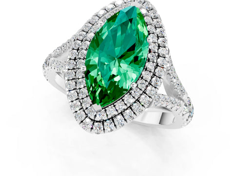 White gold Marquise Cut Emerald Pavé Split Shank Double Halo Engagement Ring_13