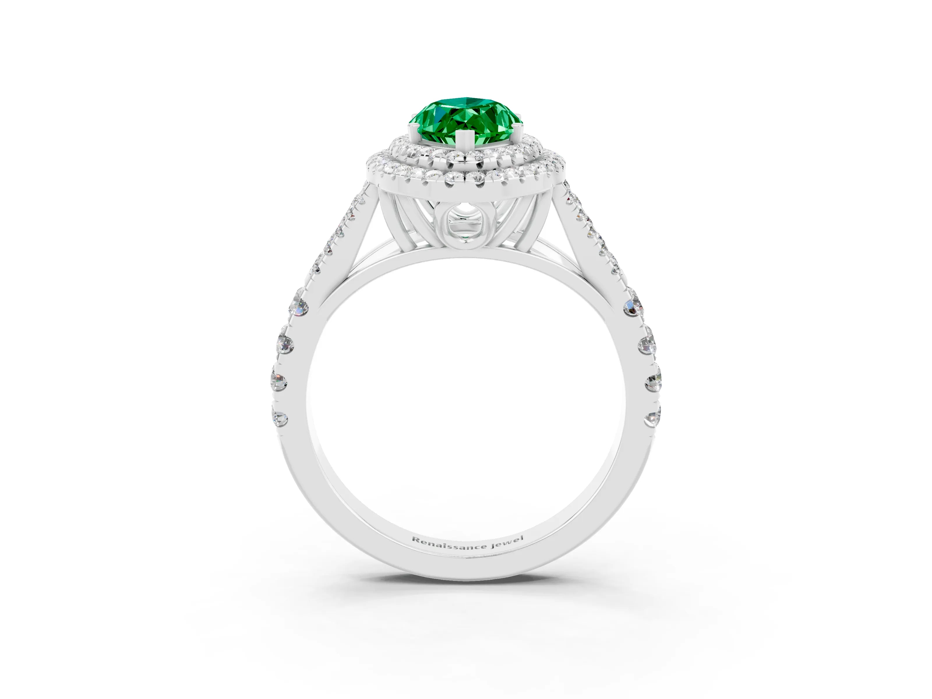 White gold Marquise Cut Emerald Pavé Split Shank Double Halo Engagement Ring_15