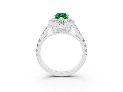White gold Marquise Cut Emerald Pavé Split Shank Double Halo Engagement Ring_15