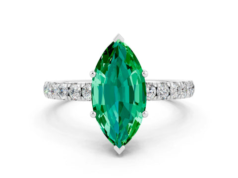 White gold Marquise Cut Emerald Pave Band Solitaire Ring with Four-Prong Setting_24
