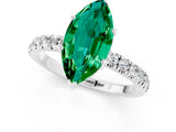 White gold Marquise Cut Emerald Pave Band Solitaire Ring with Four-Prong Setting_25