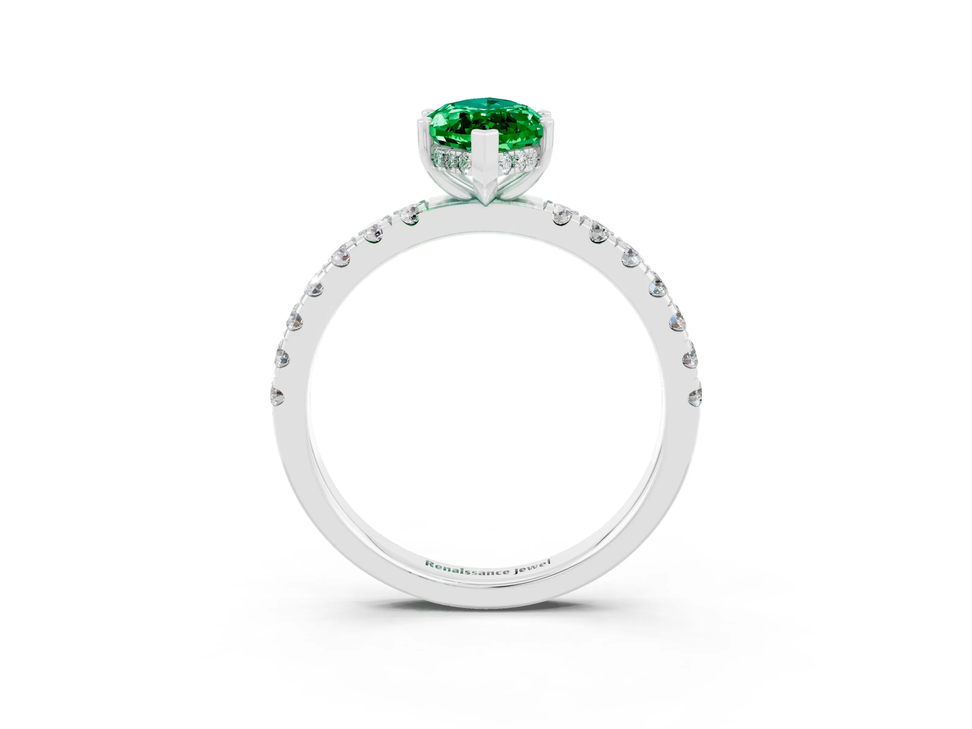 White gold Marquise Cut Emerald Pave Band Solitaire Ring with Four-Prong Setting_27