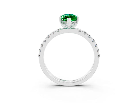 White gold Marquise Cut Emerald Pave Band Solitaire Ring with Four-Prong Setting_27