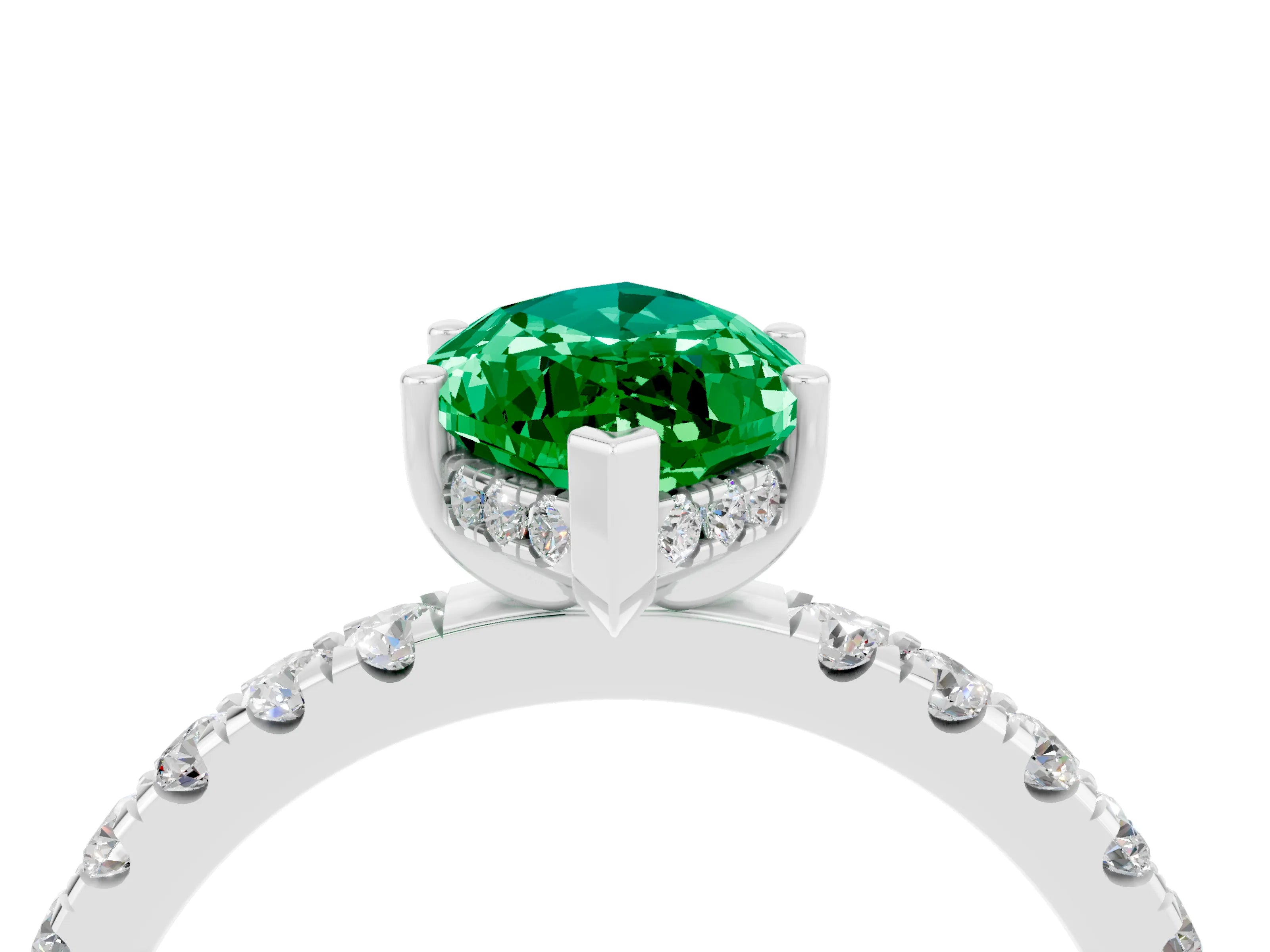 White gold Marquise Cut Emerald Pave Band Solitaire Ring with Four-Prong Setting_28