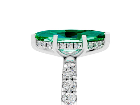 White gold Marquise Cut Emerald Pave Band Solitaire Ring with Four-Prong Setting_29